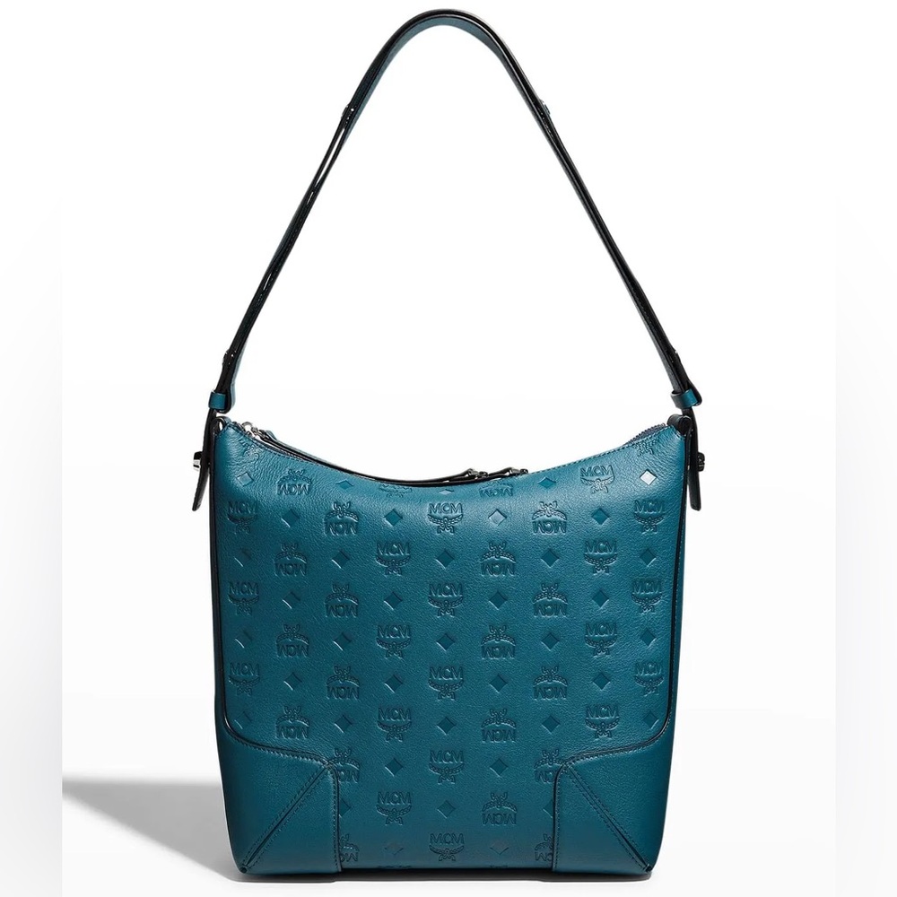 Mcm Aren Hobo in Monogram Leather Deep Teal Monogram Leather NWT - Picture 7 of 11
